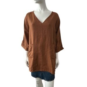 Le Streghe Brown Linen Tunic Top